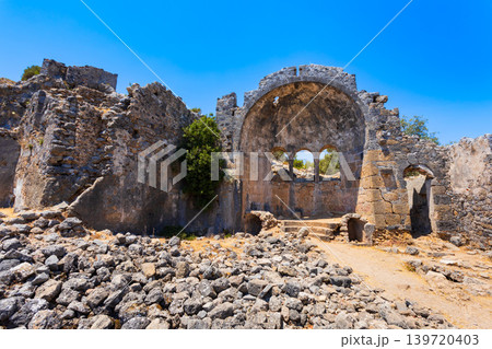 Greek church byzantine ruins at Gemiler or St. Nicholas Island in Turkey Greek church byzantine ruins at Gemiler or St. Nicholas Island in Turkey 139720403