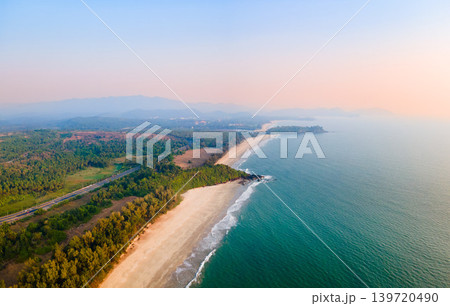 Galgibaga Beach aerial panoramic view in Goa, India 139720490