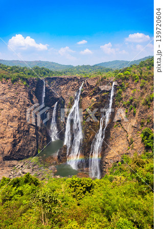 Jog Falls aerial panoramic view in Karnataka state, India 139720604