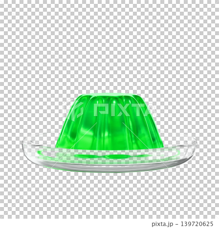 透明盤子上的綠色果凍,從側面觀察,透明背景,3D渲染。 透明盤子上的綠色果凍,從側面觀察,透明背景,3D渲染。 139720625