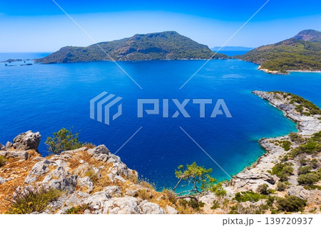 Gemiler or St. Nicholas Island aerial panoramic view in Turkey Gemiler or St. Nicholas Island aerial panoramic view in Turkey 139720937