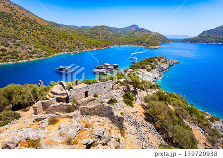 Gemiler or St. Nicholas Island aerial panoramic view in Turkey Gemiler or St. Nicholas Island aerial panoramic view in Turkey 139720938