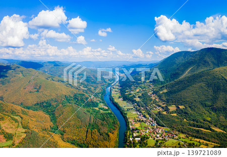 Aerial view of Perucac Lake, border of Serbia and Bosnia 139721089