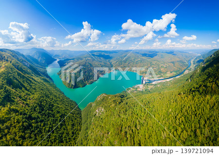 Aerial view of Perucac Lake, border of Serbia and Bosnia 139721094