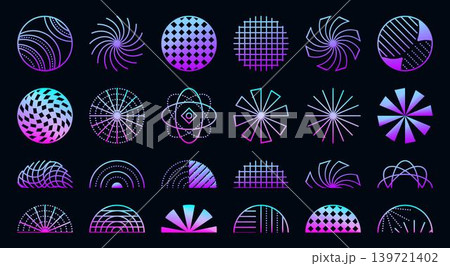 Y2K neon set of circles and semicircles. Futuristic luminescent ultra acid vector radial shapes, gradient vibrant hologram sign collection Y2K neon set of circles and semicircles. Futuristic luminescent ultra acid vector radial shapes, gradient vibrant hologram sign collection 139721402