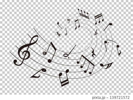 Wavy music sheet: background vector illustration of musical notes lined up on staves 139721572