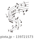 ウェーブ状の楽譜：五線譜に並ぶ音符の背景ベクターイラスト 139721573
