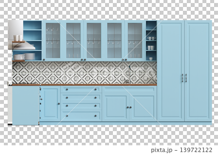 Kitchen furniture isolated on transparent background, 3d illustration, cg render 139722122