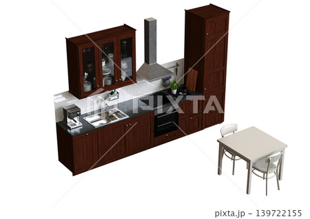 Kitchen furniture isolated on transparent background, 3d illustration, cg render 139722155