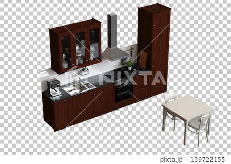 Kitchen furniture isolated on transparent background, 3d illustration, cg render Kitchen furniture isolated on transparent background, 3d illustration, cg render 139722155