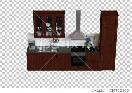 Kitchen furniture isolated on transparent background, 3d illustration, cg render Kitchen furniture isolated on transparent background, 3d illustration, cg render 139722160