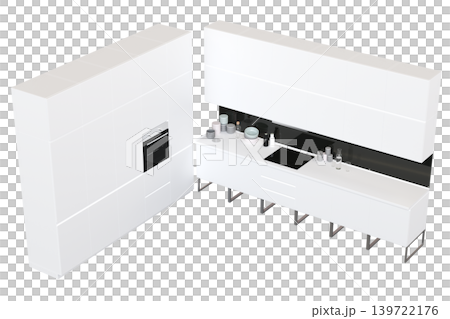 Kitchen furniture isolated on transparent background, 3d illustration, cg render 139722176