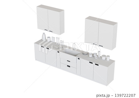 Kitchen furniture isolated on transparent background, 3d illustration, cg render 139722207