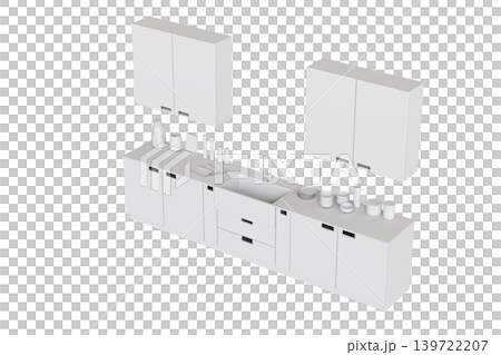 Kitchen furniture isolated on transparent background, 3d illustration, cg render Kitchen furniture isolated on transparent background, 3d illustration, cg render 139722207