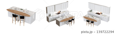 Kitchen furniture isolated on transparent background, 3d illustration, cg render Kitchen furniture isolated on transparent background, 3d illustration, cg render 139722294