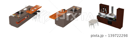Kitchen furniture isolated on transparent background, 3d illustration, cg render Kitchen furniture isolated on transparent background, 3d illustration, cg render 139722298