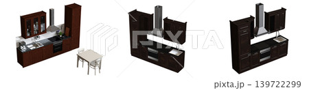 Kitchen furniture isolated on transparent background, 3d illustration, cg render Kitchen furniture isolated on transparent background, 3d illustration, cg render 139722299
