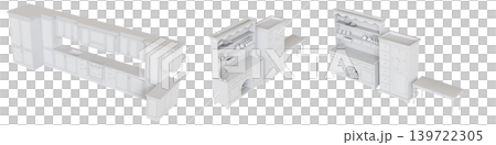 Kitchen furniture isolated on transparent background, 3d illustration, cg render Kitchen furniture isolated on transparent background, 3d illustration, cg render 139722305