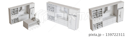 Kitchen furniture isolated on transparent background, 3d illustration, cg render Kitchen furniture isolated on transparent background, 3d illustration, cg render 139722311