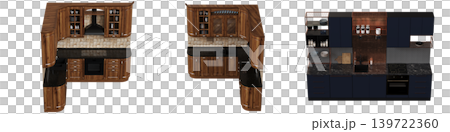 Kitchen furniture isolated on transparent background, 3d illustration, cg render Kitchen furniture isolated on transparent background, 3d illustration, cg render 139722360