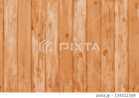 Orange colored painted wooden board with vertical planks texture, rustic wall surface, background 139722389