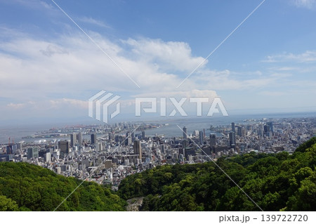 青空広がる港町と海の街並みパノラマ風景写真 青空広がる港町と海の街並みパノラマ風景写真 139722720
