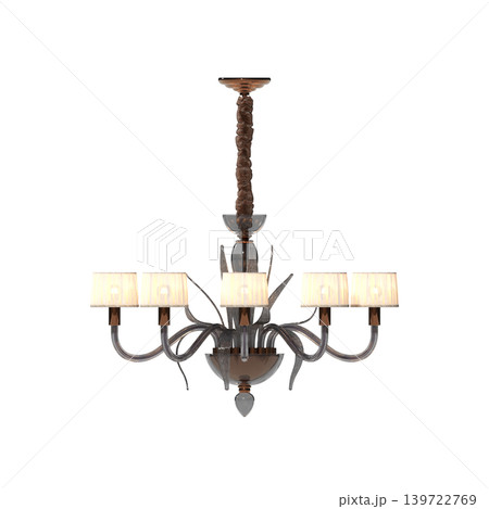 chandelier on the ceiling isolated on transparent background, hanging lamp, pendant light, 3D illustration, cg render 139722769