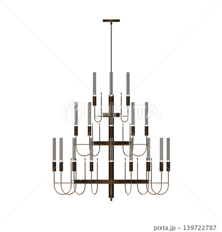 chandelier on the ceiling isolated on transparent background, hanging lamp, pendant light, 3D illustration, cg render 139722787