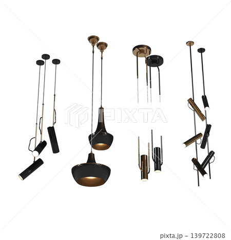 chandelier on the ceiling isolated on transparent background, hanging lamp, pendant light, 3D illustration, cg render 139722808
