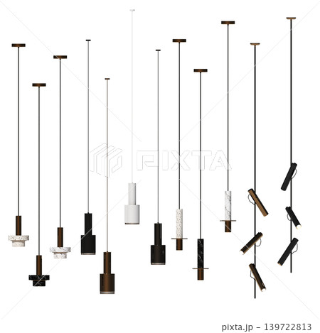 chandelier on the ceiling isolated on transparent background, hanging lamp, pendant light, 3D illustration, cg render 139722813