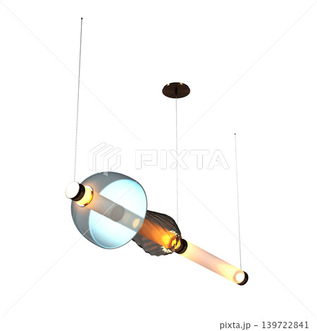 chandelier on the ceiling isolated on transparent background, hanging lamp, pendant light, 3D illustration, cg render 139722841