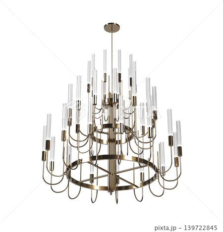 chandelier on the ceiling isolated on transparent background, hanging lamp, pendant light, 3D illustration, cg render 139722845