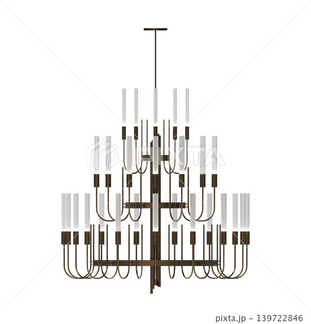 chandelier on the ceiling isolated on transparent background, hanging lamp, pendant light, 3D illustration, cg render 139722846