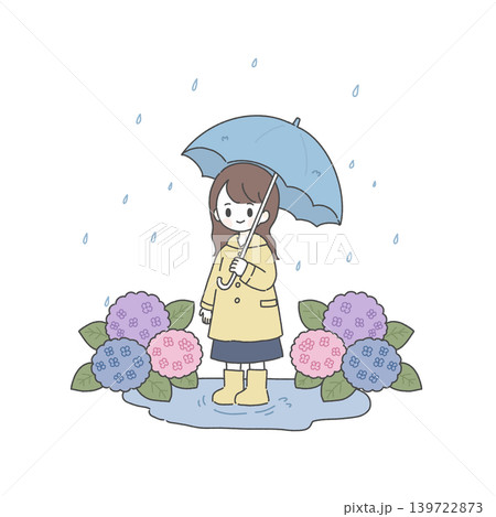 雨の中傘をさして紫陽花を見る女の子 雨の中傘をさして紫陽花を見る女の子 139722873