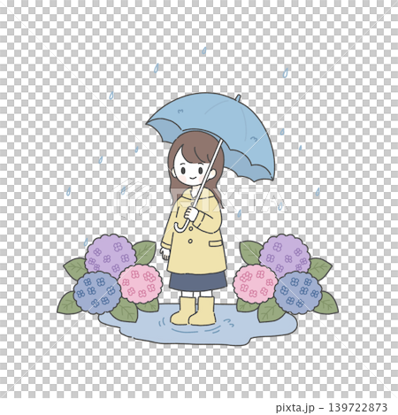 雨の中傘をさして紫陽花を見る女の子 雨の中傘をさして紫陽花を見る女の子 139722873
