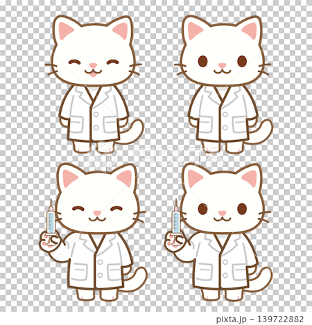 Smiling cat in a white coat character illustration | Veterinary medicine, pet clinic Smiling cat in a white coat character illustration | Veterinary medicine, pet clinic 139722882