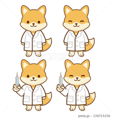 笑顔の白衣キツネキャラクターイラスト｜医療・クリニック・動物・獣医 139723250