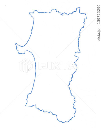 秋田県　白地図 　青色枠線 139723290