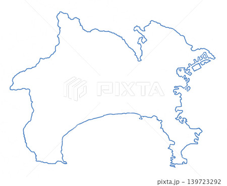 神奈川県　白地図 　青色枠線 139723292