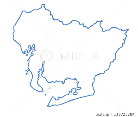 愛知県　白地図 　青色枠線 139723294