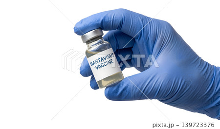 Blue-gloved hand gently gripping a vaccine vial with a visible label, perfect for pharmaceutical research, vaccine distribution, and zoonotic disease prevention concepts Blue-gloved hand gently gripping a vaccine vial with a visible label, perfect for pharmaceutical research, vaccine distribution, and zoonotic disease prevention concepts 139723376