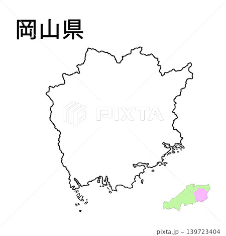 岡山県 白地図 県庁所在地記載無し 岡山県 白地図 県庁所在地記載無し 139723404