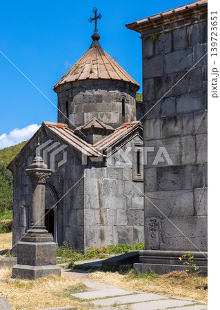 Serene exterior view of an ancient Armenian stone church and monastery. Haghpat 139723651