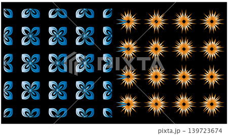 Abstract floral and star pattern collection with geometric symmetry for textile or creative design projects Abstract floral and star pattern collection with geometric symmetry for textile or creative design projects 139723674