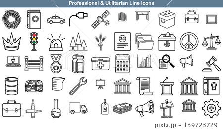 Collection of professional business and utilitarian service line icons for corporate and administrative use vector 139723729