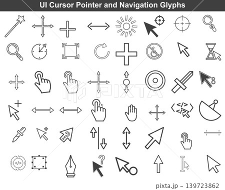 Professional interface cursor pointer and navigation line icons for website interaction and software application user experience 139723862