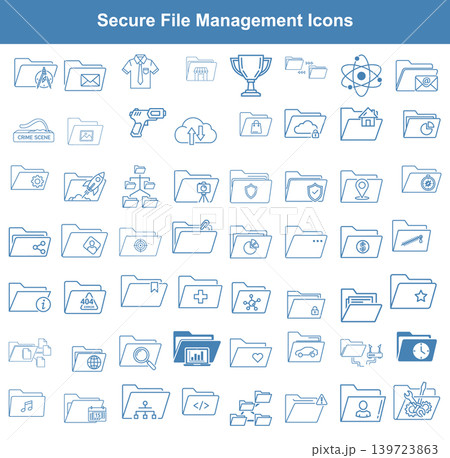 Professional secure file management icons featuring various digital document folders for corporate and technical use 139723863