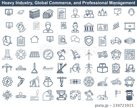Set of industrial and corporate line icons for business development and professional logistics management processes Set of industrial and corporate line icons for business development and professional logistics management processes 139723915