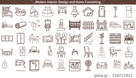Set of modern home furniture line icons for interior design projects and house renovation service elements 139723921