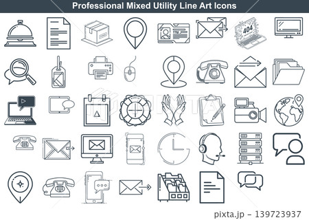 Set of professional office utility icons in simple line art style for web and mobile 139723937